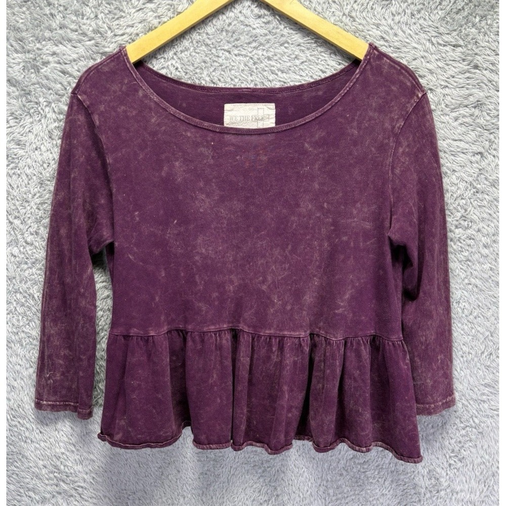 We the Free People Small Magenta Project Social T In A Line‎ Peplum Tee Shirt - Picture 2 of 9
